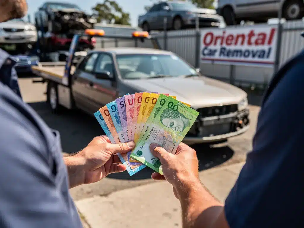 Instant cash payment process for vehicle sale at Oriental Car Removal, illustrating seamless transactions